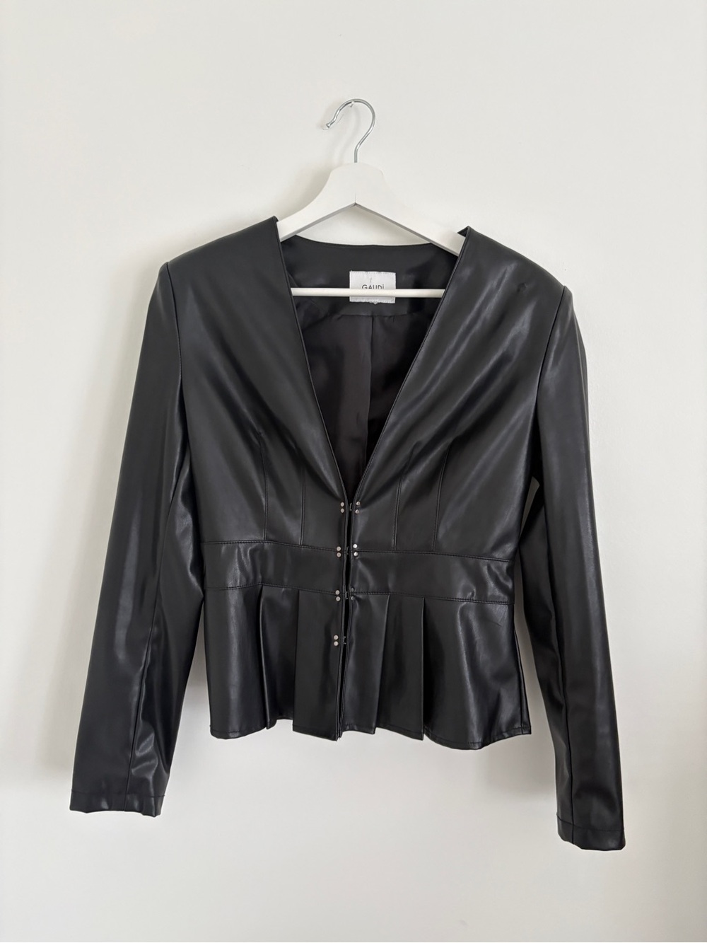 Ganni Black Faux Leather Peplum Jacket